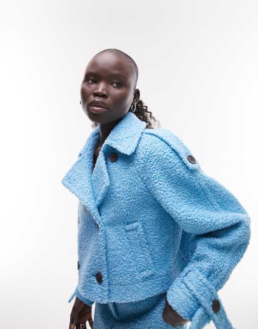 Blue teddy coat on sale topshop