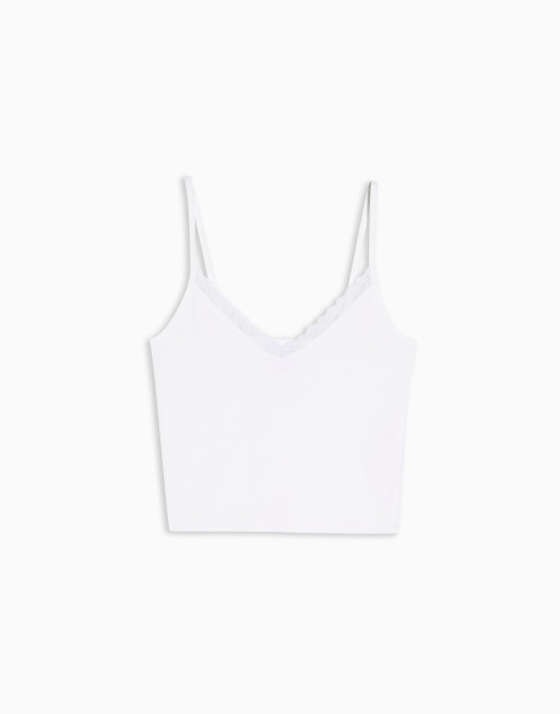 Topshop Petite - Cropped camisole med V-hals i hvid, 4 af 4