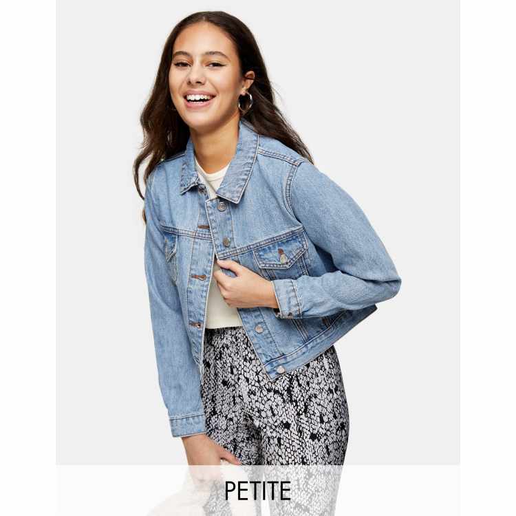 Topshop Petite cropped denim jacket in mid wash blue ASOS