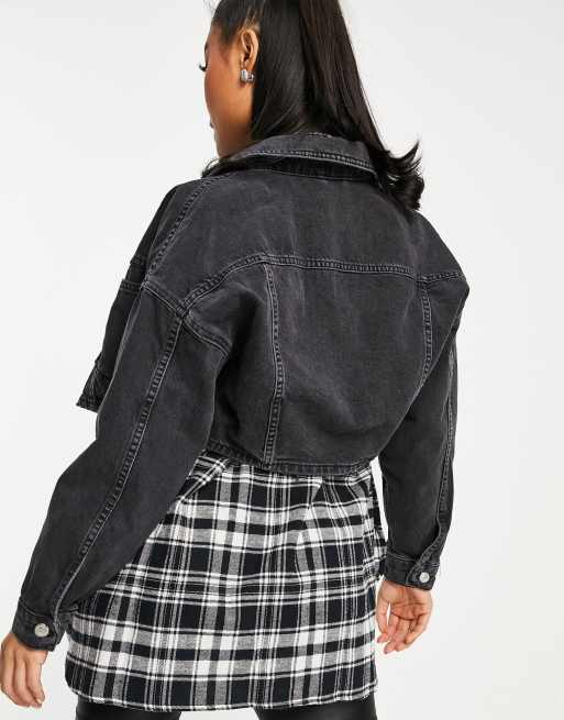 Black cropped outlet denim jacket