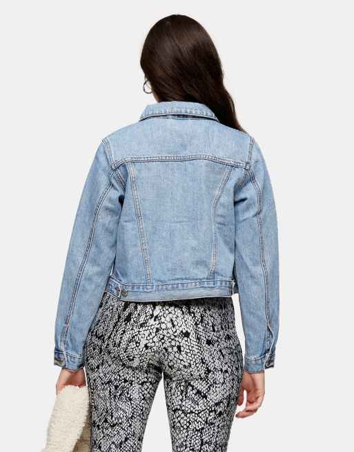 Topshop Petite - Cropped denimjakke i blå mellemvask, 2 af 4