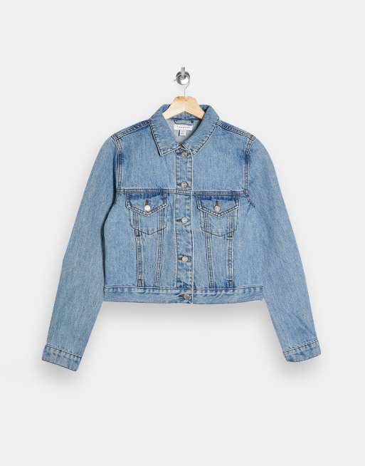 Topshop Petite - Cropped denimjakke i blå mellemvask, 4 af 4