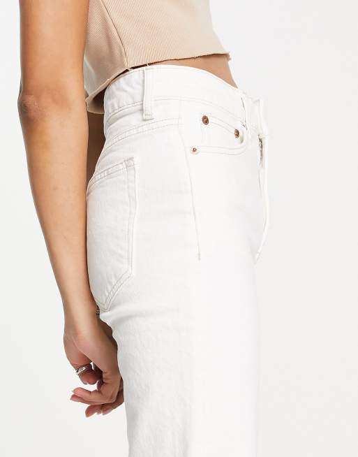 Topshop Petite cropped mid rise straight jeans with raw hems in off white ASOS