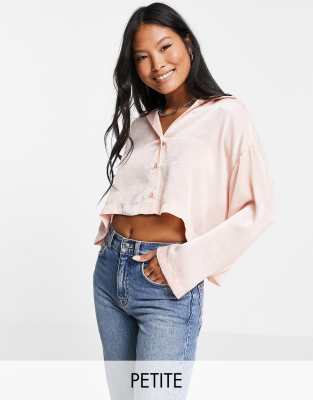 Topshop Petite cropped satin shirt in blush - ASOS Price Checker