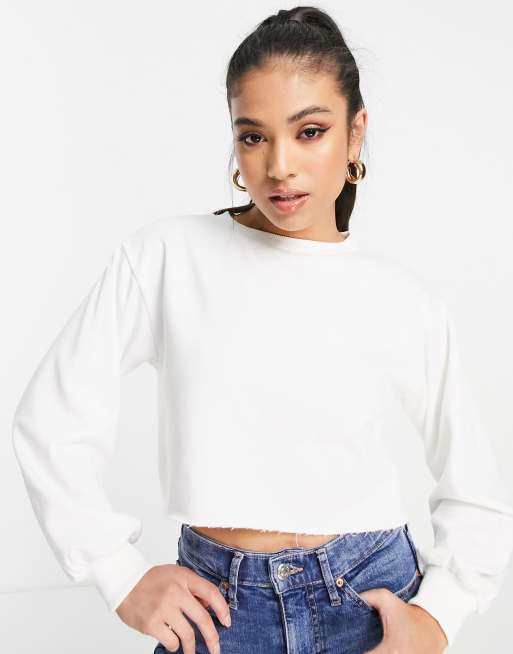 Topshop Petite cropped sweat in white, 2 of 4