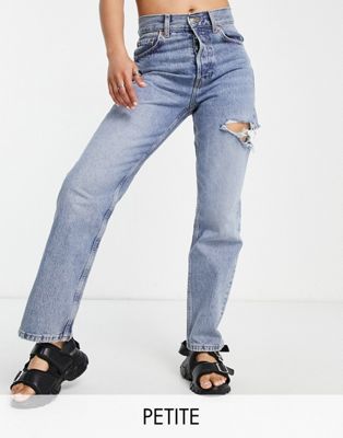 Topshop Petite Dad jeans with side rip in bleach