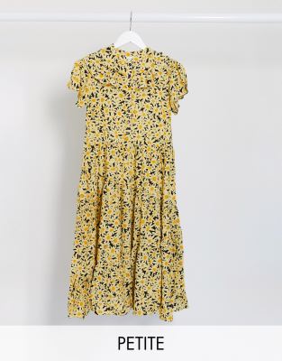 yellow print midi dress