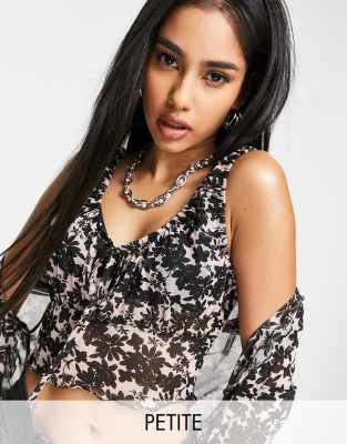 Topshop Petite floral mesh crop vest in multi  - ASOS Price Checker