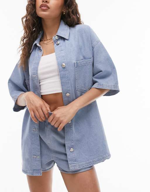 Topshop Petite denim co ord lightweight shirt in bleach | ASOS