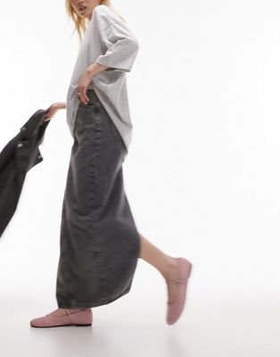 Topshop Petite denim column maxi skirt in dark grey - ASOS Price Checker