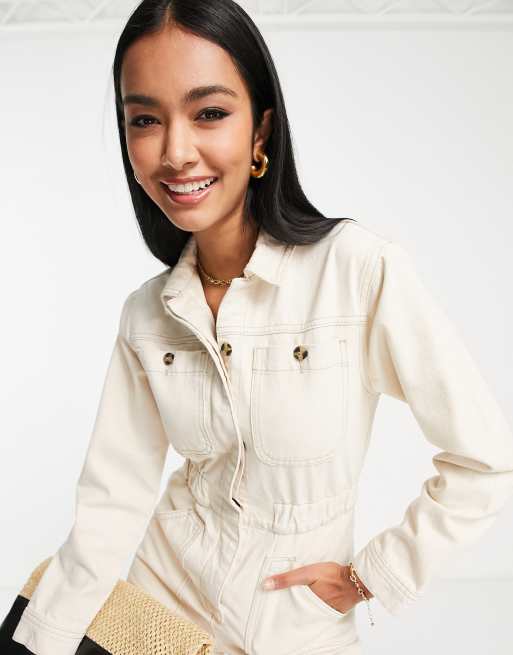 Topshop Petite - Denim-kedeldragt i ecru, 2 af 4