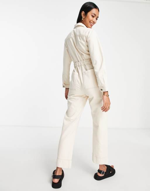 Topshop Petite - Denim-kedeldragt i ecru, 3 af 4