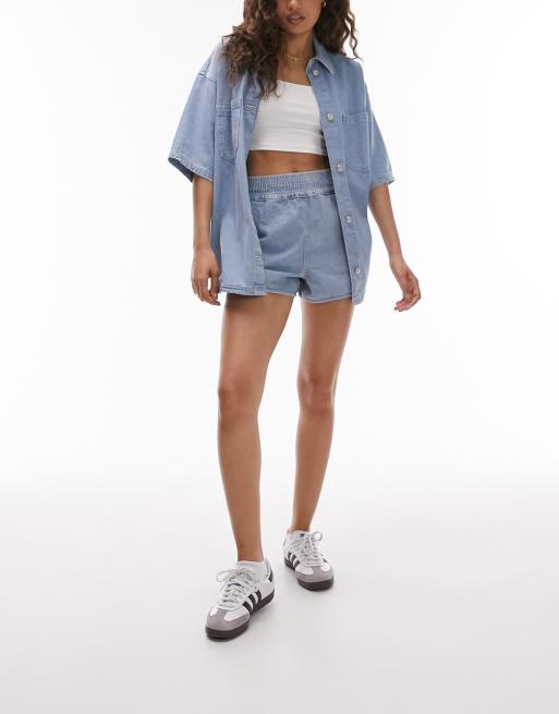 Topshop Petite denim lightweight shirt in bleach - part of a set