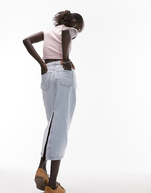 Topshop Petite denim midi skirt in bleach, 4 of 4