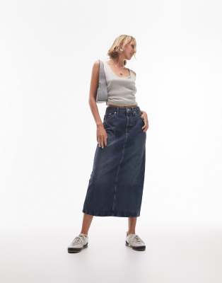 denim midi skirt in indigo-Blue