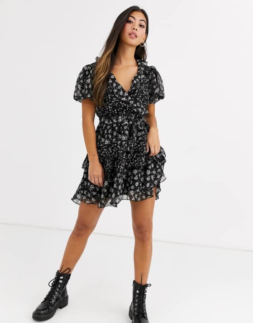 Topshop black cheap floral dress