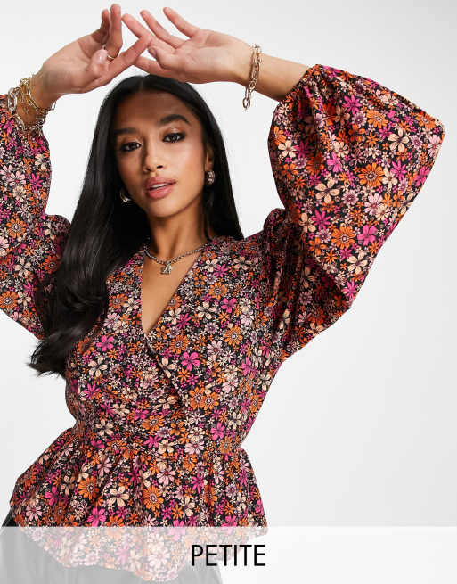 Topshop Petite ditzy floral collar top 