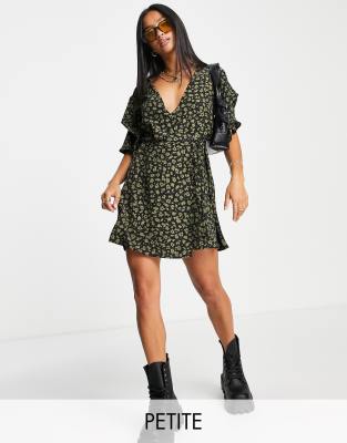 Topshop Petite double frill floral mini dress - ASOS Price Checker