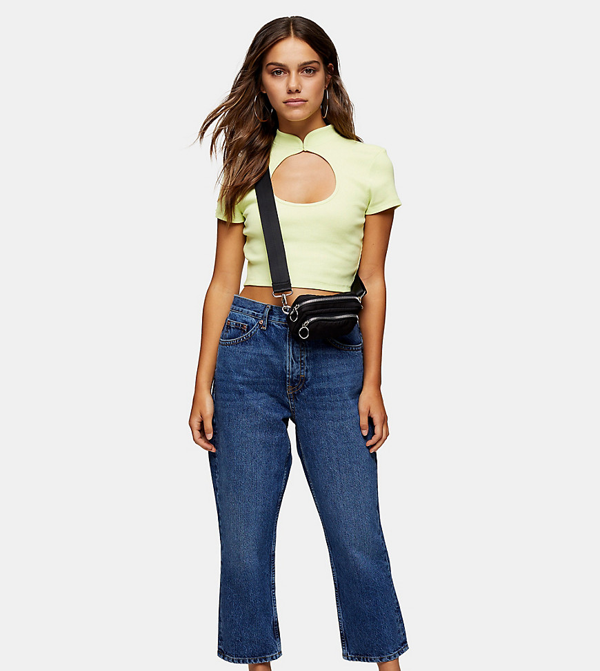 Topshop Petite Editor Jeans In Mid Wash-Blue