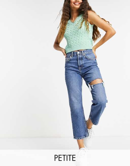 Topshop Editor thigh rip in mid blue | ASOS