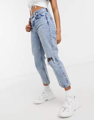 topshop petite mom jeans in bleach wash