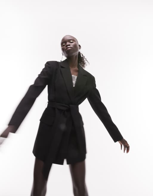 Topshop Petite - Elegante blazer met riem in zwart 