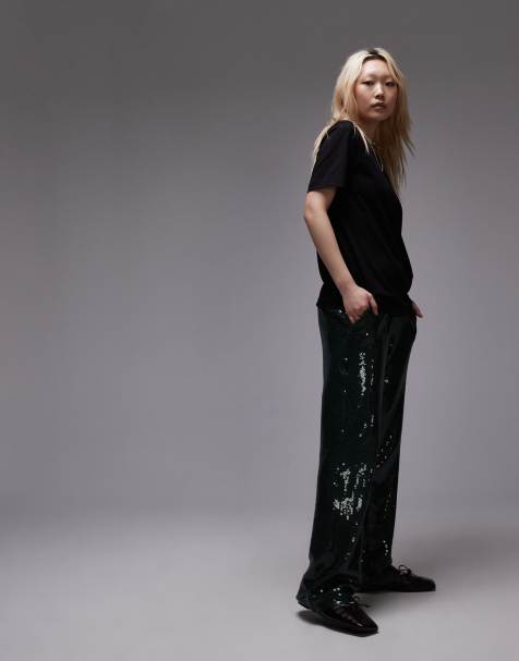 Topshop Petite - Elegante broek met lovertjes in groen - view 1
