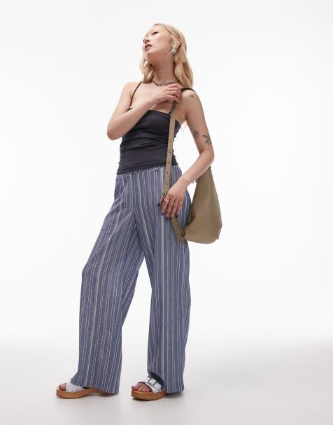 Topshop Petite – Elegante, tief sitzende Hose in gestreiftem Blau - view 1