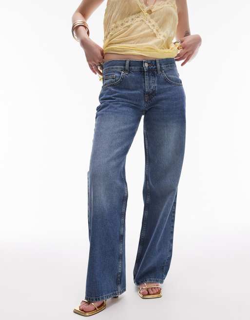 Topshop Petite - Ember - Jean droit à taille basse - Bleu moyen, 4 de 5