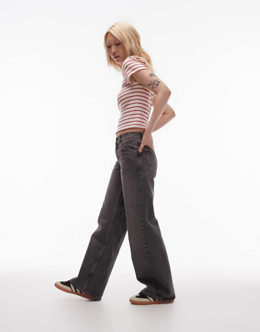 Topshop Petite - Ember - Jeans a fondo ampio e vita bassa grigio vintage scuro