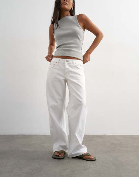 Topshop Petite - Ember - Jeans dritti a vita bassa bianchi - view 1