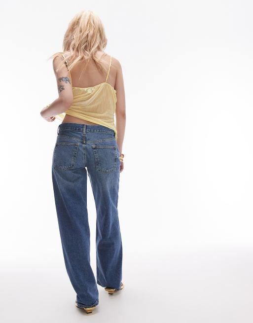 Topshop Petite Ember low rise straight leg jean in mid blue, 2 of 5