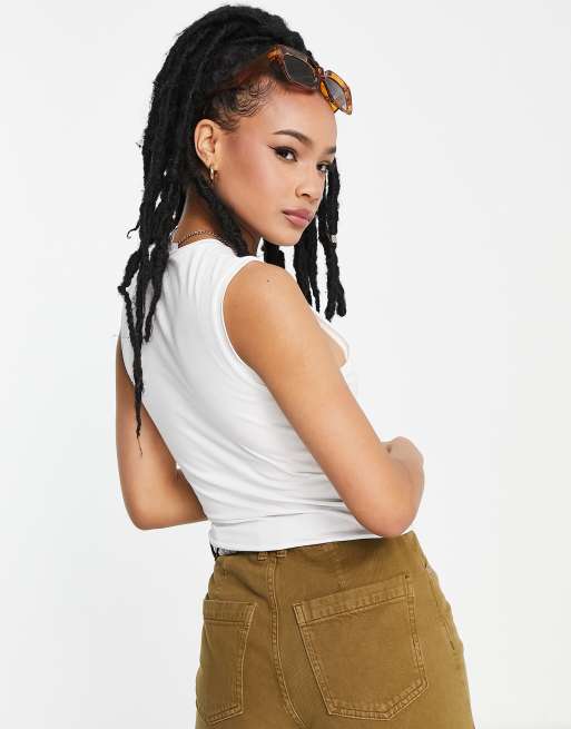 Topshop Petite - Ensfarvet tanktop i hvid , 2 af 4