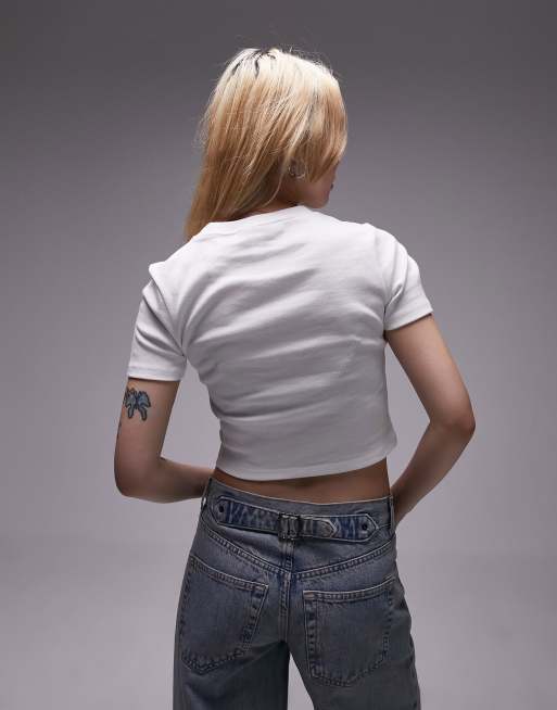 Topshop Petite - Everyday - Gekrompen T-shirt in wit , 4 van 4