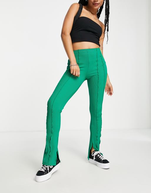 Petite exposed seam skinny flare in green ASOS