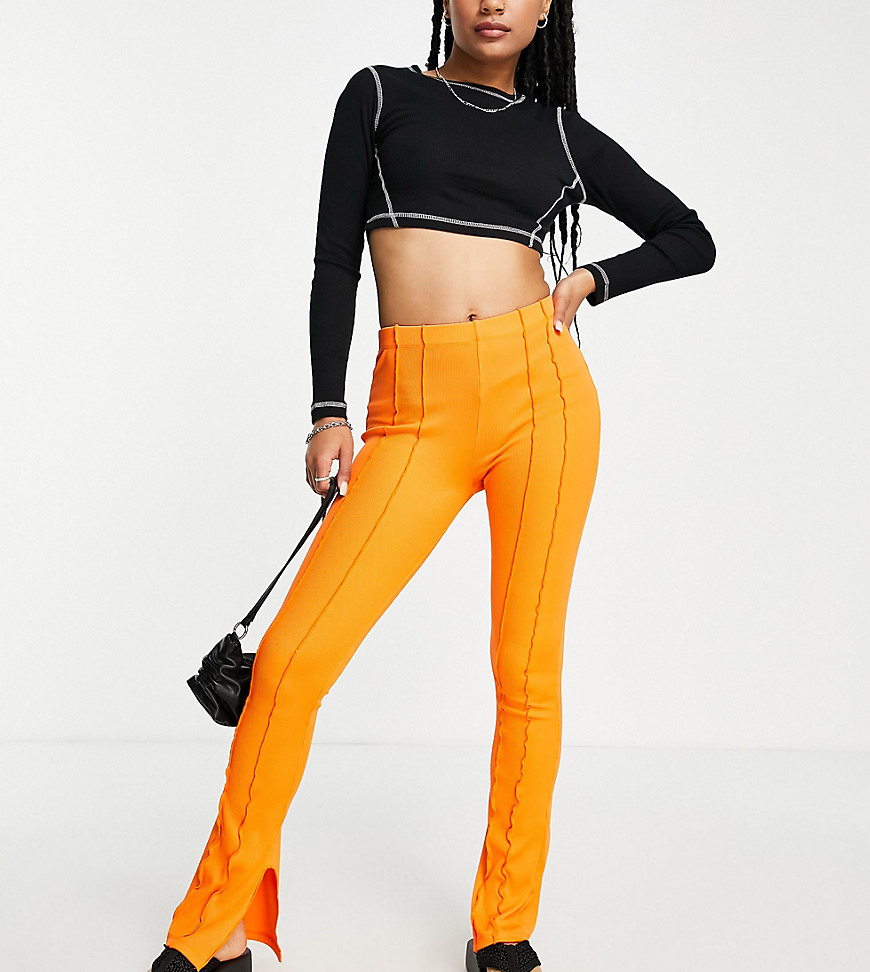 Topshop Petite exposed seam skinny flare trouser in orange