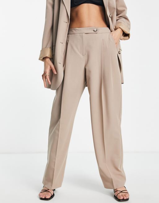 Topshop Petite fashion mensy pants in taupe (part of a set)