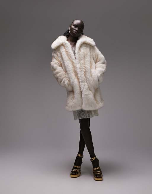 Topshop Petite faux fur coat in toffee