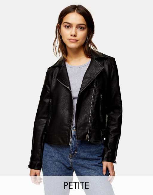 Topshop Tall Faux Leather Biker Jacket In Black, 45% OFF