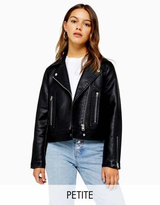 Petite black 2025 leather biker jacket