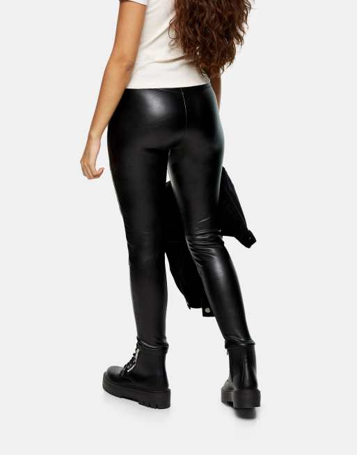 Topshop leather look legging in black