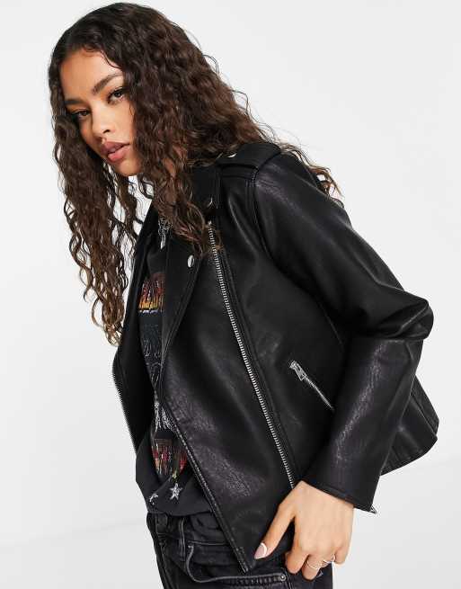 Topshop Petite Petite Faux Leather Moto Jacket In Black