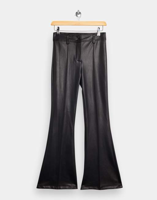 Topshop Petite faux leather flared pants in black