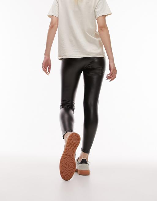 Topshop Petite faux leather legging in black