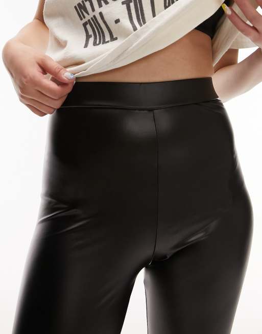 New Look faux leather split front trouser legging in black