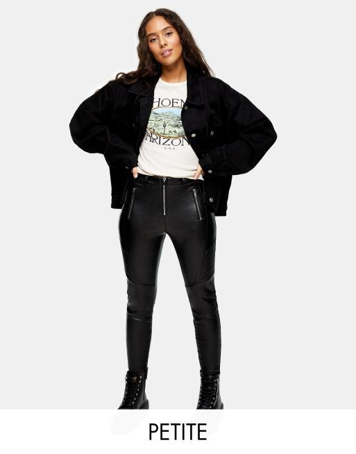 Topshop Petite faux leather croc effect legging in black, ASOS