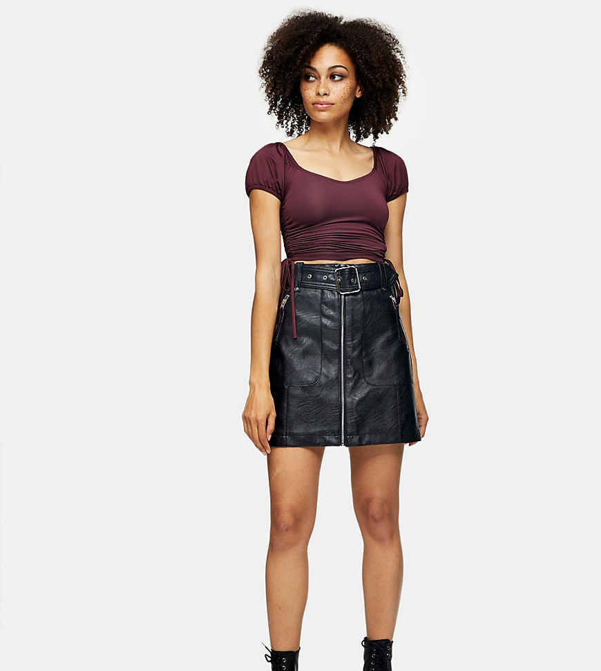 Topshop Petite faux leather motorcycle skirt in black