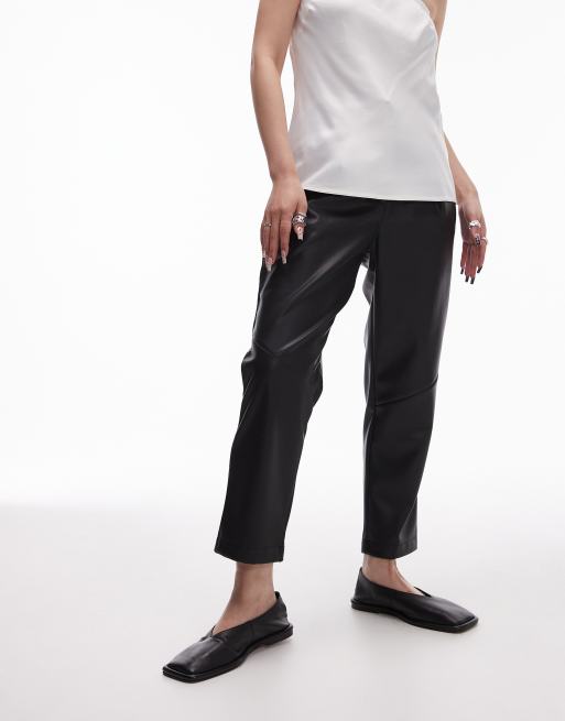 Topshop Petite Faux Leather Peg Pants in Black