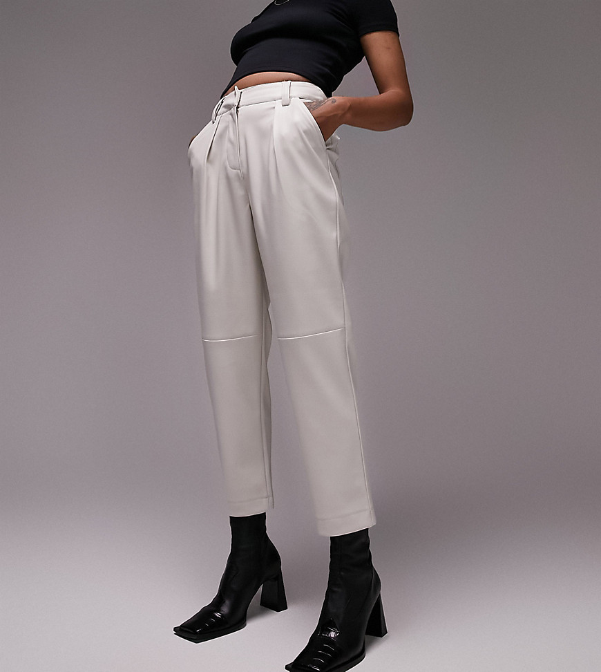 Topshop Petite faux leather peg pants in ecru-White