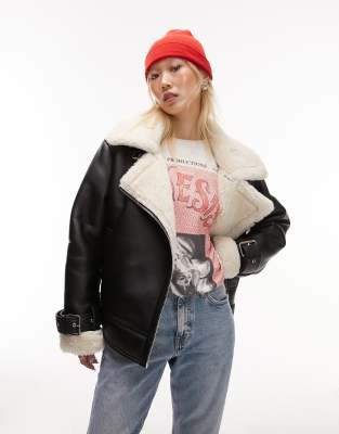 Faux shearling biker jacket topshop sale